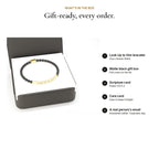 What's in the box: Look Up to Him bracelet in a matte black gift box with a scripture card and care card