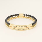 His and hers Look Up to Him bracelets: Black & Gold with Gold